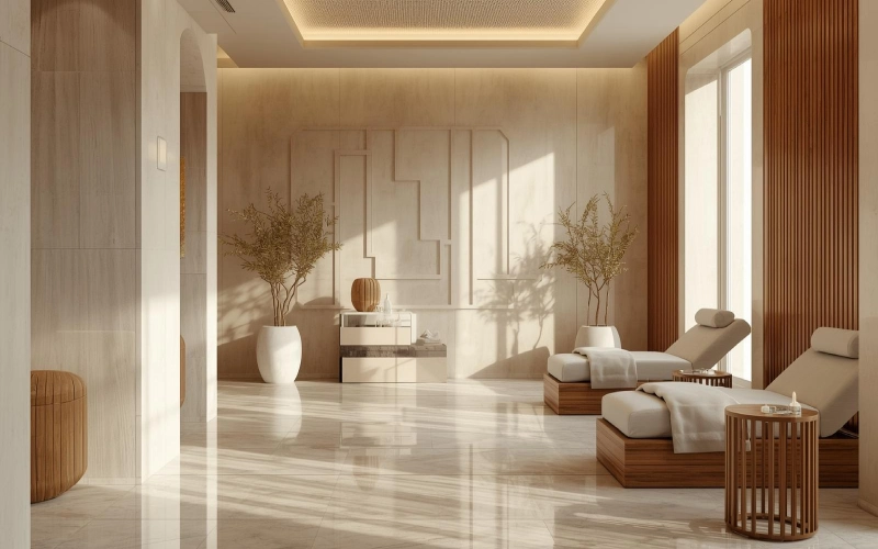 سالن اسپا با نور طبیعی و دیزاین عربی مدرن در روز تولد در دبی