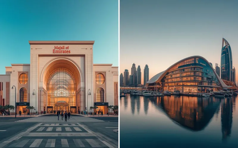 نمای ورودی امارات مال یا اسکای لاین مارینا در کنار مارینا مال یکی از بهترین مراکز خرید برای افراد مجرد